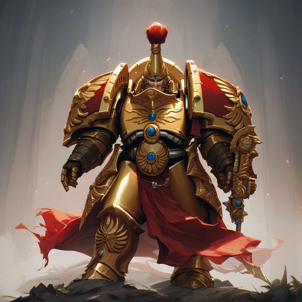 score_9, score_8_up, score_7_up, adeptus custodes, golden armor, wh40k, red cape, winged armor, gold armor