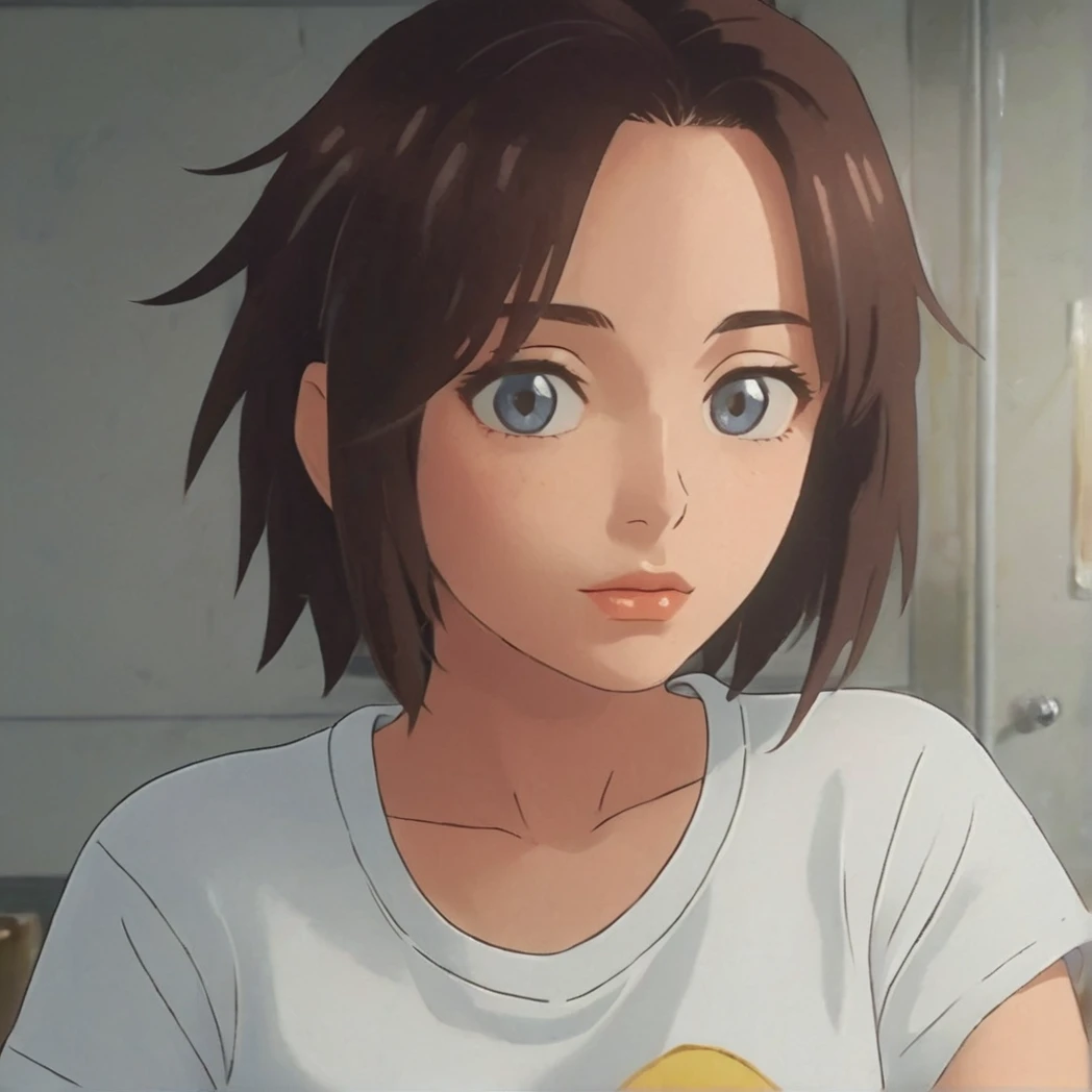 1girl, looking at the camera, highly detailed hair, 
highly detailed eyes, wearing a tshirt, highly detailed, best quality, (UHD, 8K, ultra detailed, 
highly detailed, best quality, large soft breasts, soft smile, best aesthetic, high detail, amazing detail, masterful, work of a master), your name, anime style, anime, illustration,
