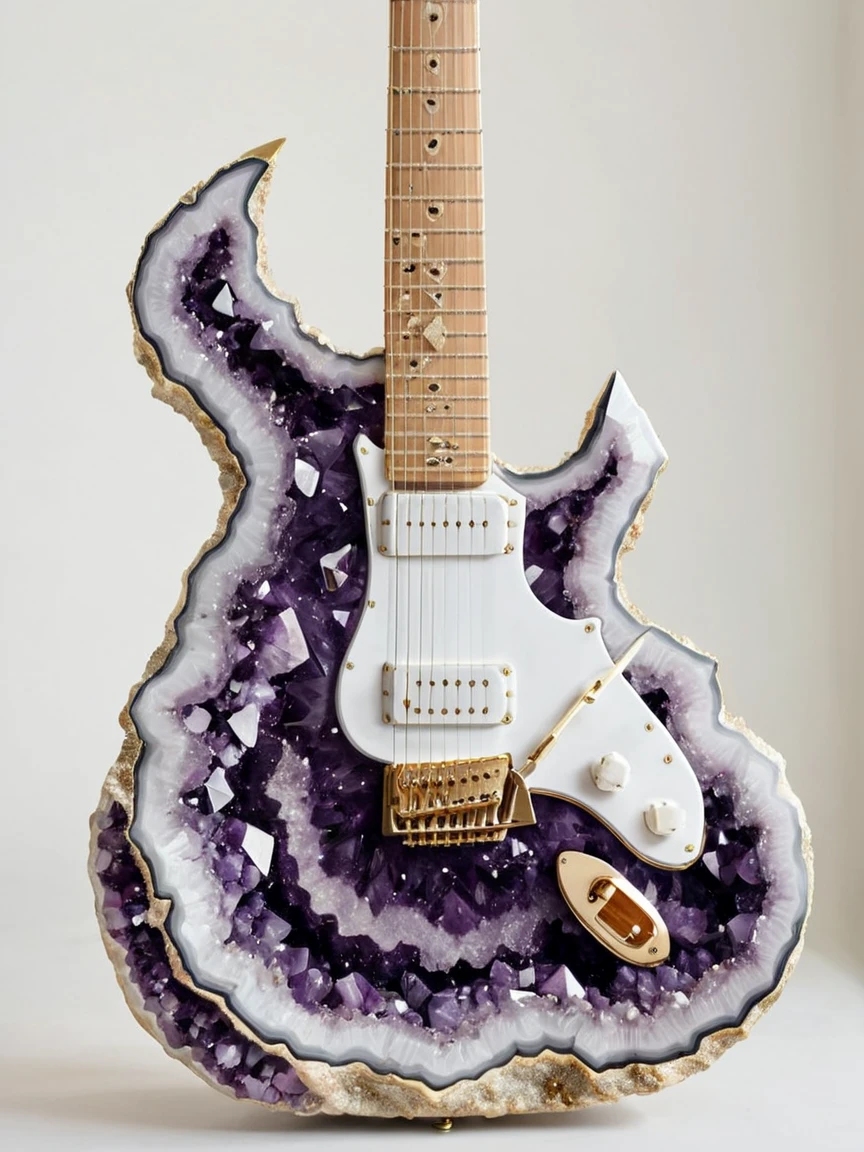 <lora:geodeXL:0.8> guitar made of geode, still life,