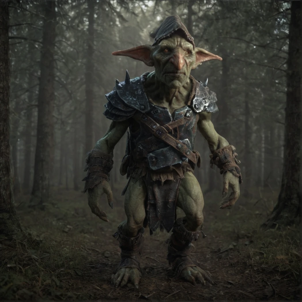 (Assassin Goblin), armor, day, natural Light, (creature, monster, moody forest), (UHD, 8K, ultra detailed, looking at the camera, highly detailed, best quality, high detail, amazing detail, masterful, work of a master, highly detailed background, shallow depth of field, photorealistic, RAW image, 
8k high resolution, ray tracing, realistic, volumetric lighting), 
