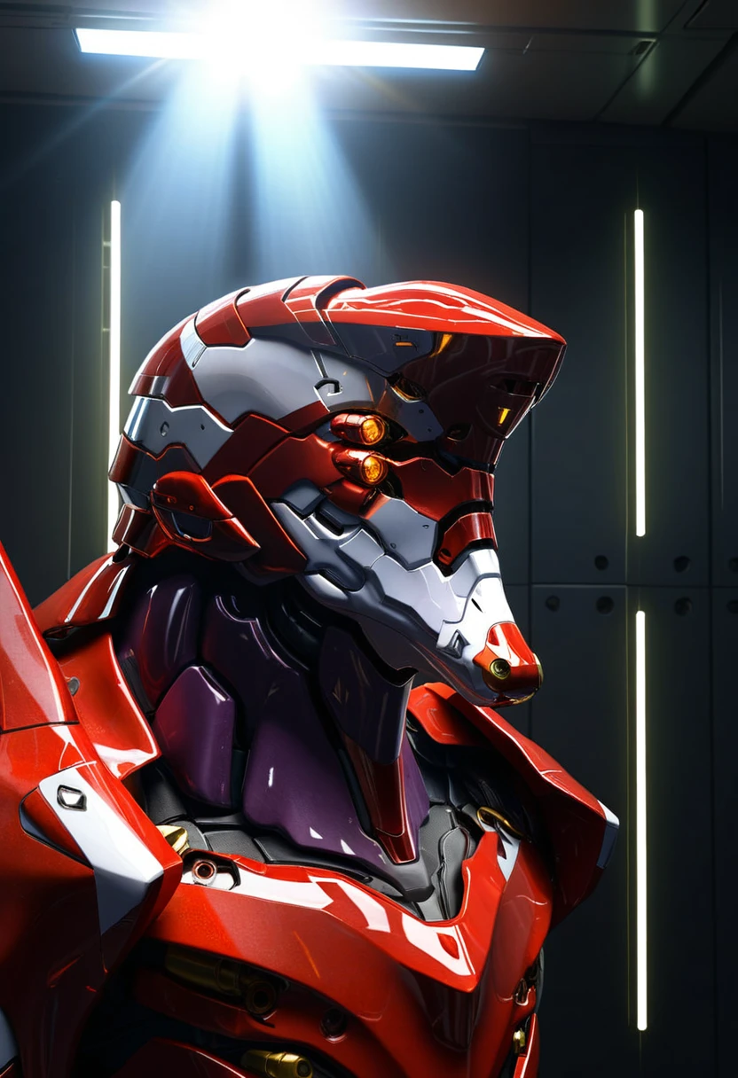 7-EVA02, portrait, reflective metal panels, detailed components, mecha, robot

[reflections, realistic lighting, light rays, beams of light, realistic, high quality photo, 4k,  detailed, complex, accurate]