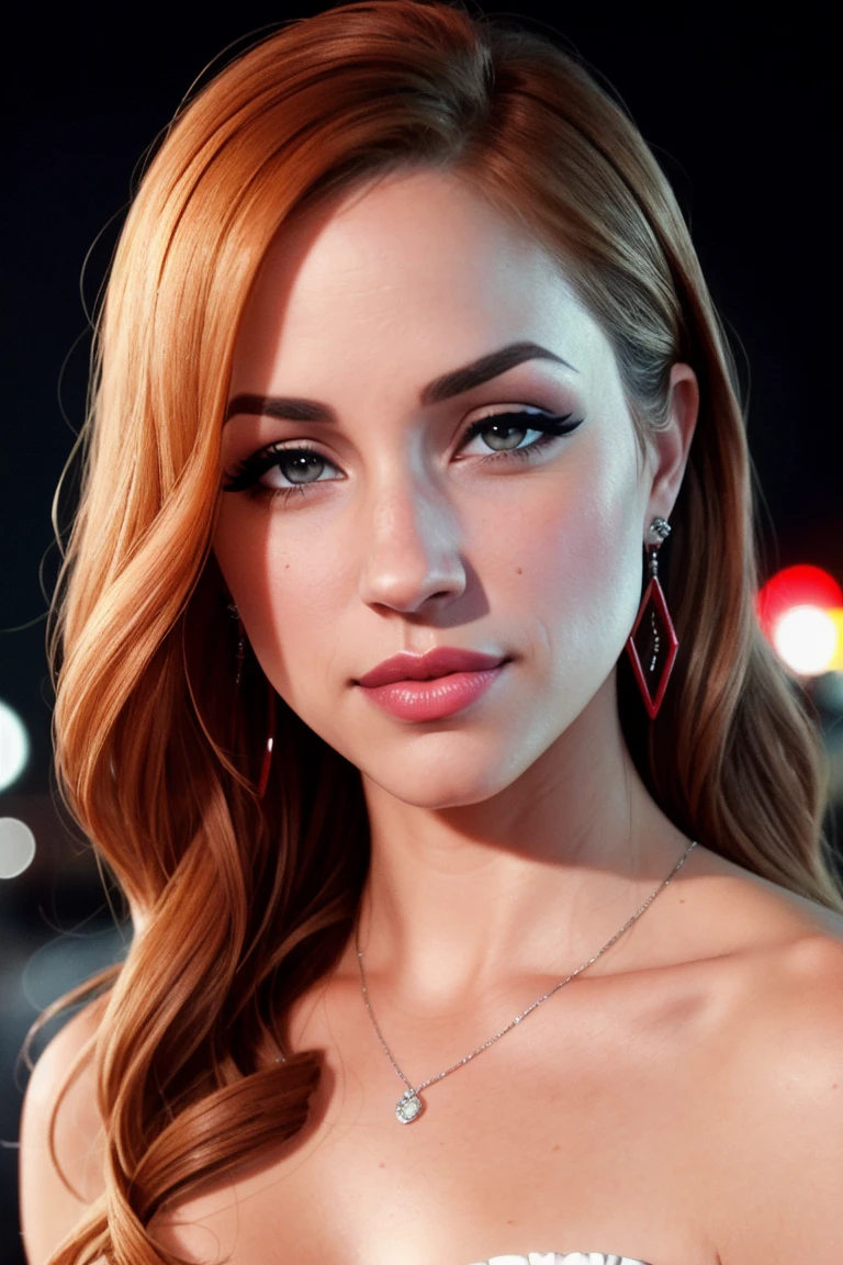 alexisknapp-3945, ((detailed skin, detailed face):1.2), ((detailed eyes, beautiful eyes):1.2),((red lipstick, blush, eye shadow, eyeliner, pale skin)), photo of a woman, closeup portrait, perfect hair, (modern photo, Melon tight top), 24mm, (analog, cinematic, film grain:1.3), (on the streets of Paris, nighttime, gritty:1.1), detailed eyes, (seductive pose), (epicPhoto), upper body, (looking at viewer), earrings, (eyeliner, eyelashes)