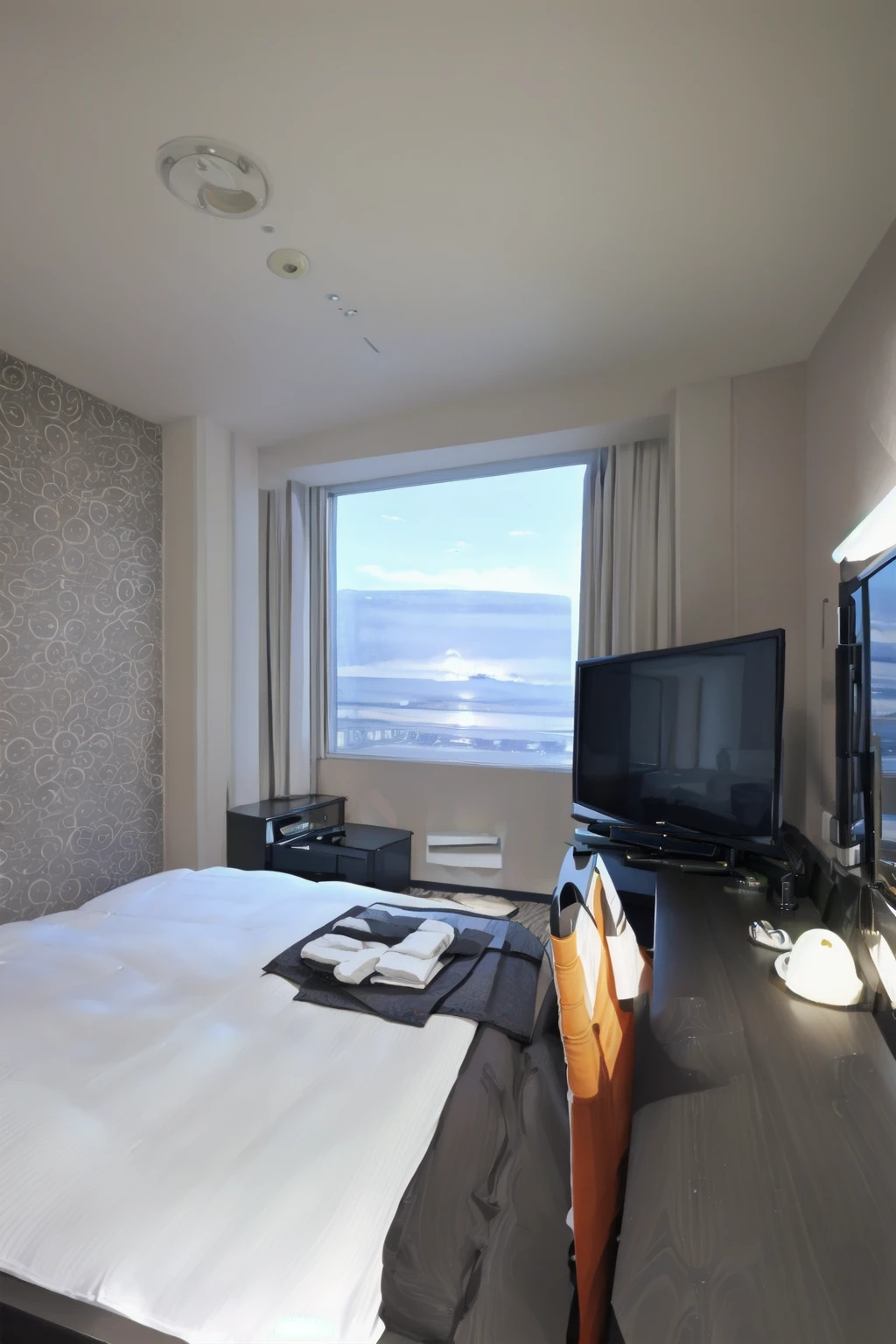 masterpiece, best quality, ultra-detailed, illustration,masterpiece, best quality, very aesthetic, absurdres,
apahotel, window, scenery, bed, pillow, indoors, sky, chair, day, blinds, lamp, blue sky, cloud, television, phone
<lora:APA_makuhari_s_SD15_V1:1>