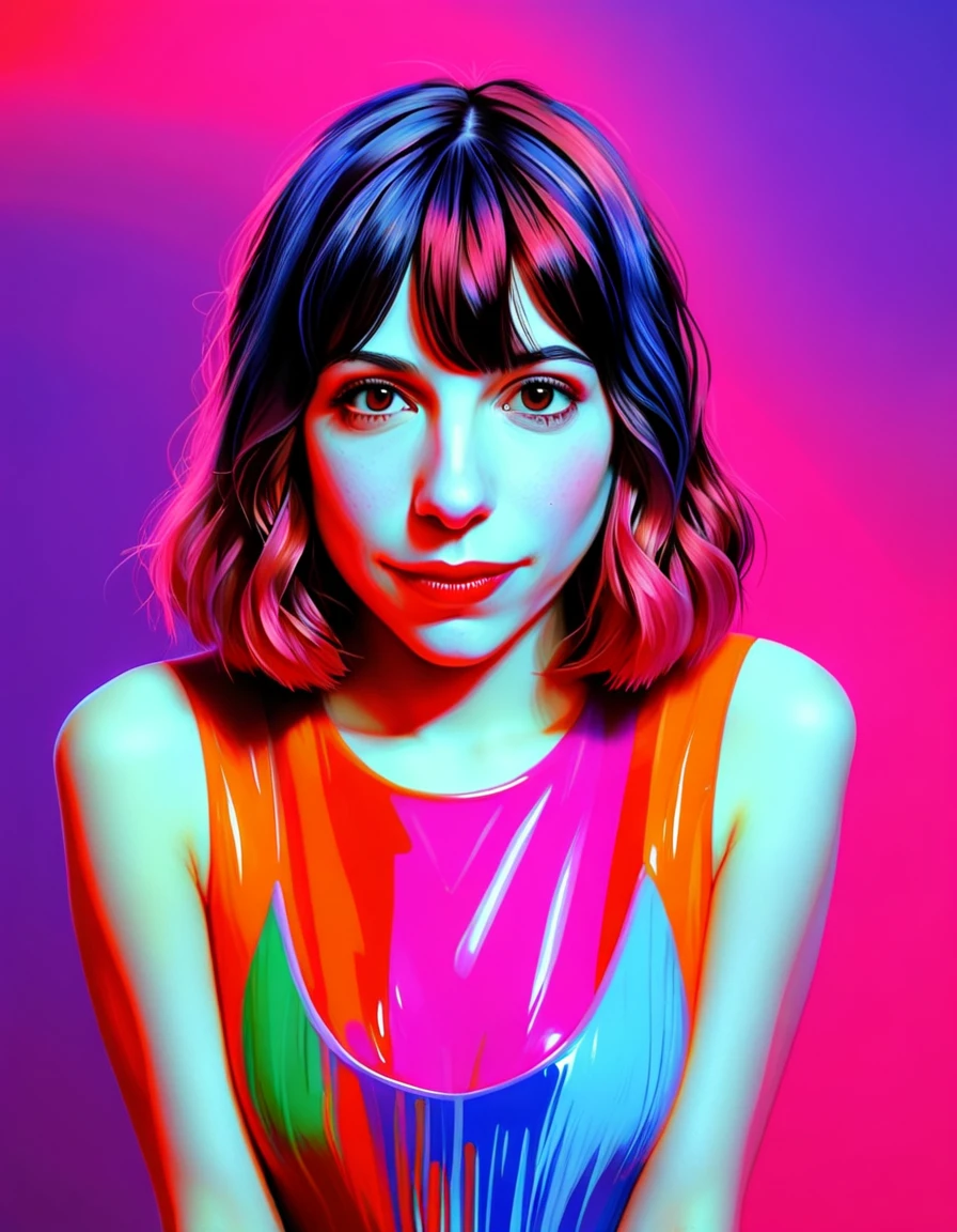 Carrie Brownstein, Good, Feminine Pose, side lit, made out of ral-ovrstrtd <lora:ral-ovrstrtd:1>, cute, beautiful detailed, enhanced quality, confident, deep rich colors, best, fine artistic composition, dynamic background