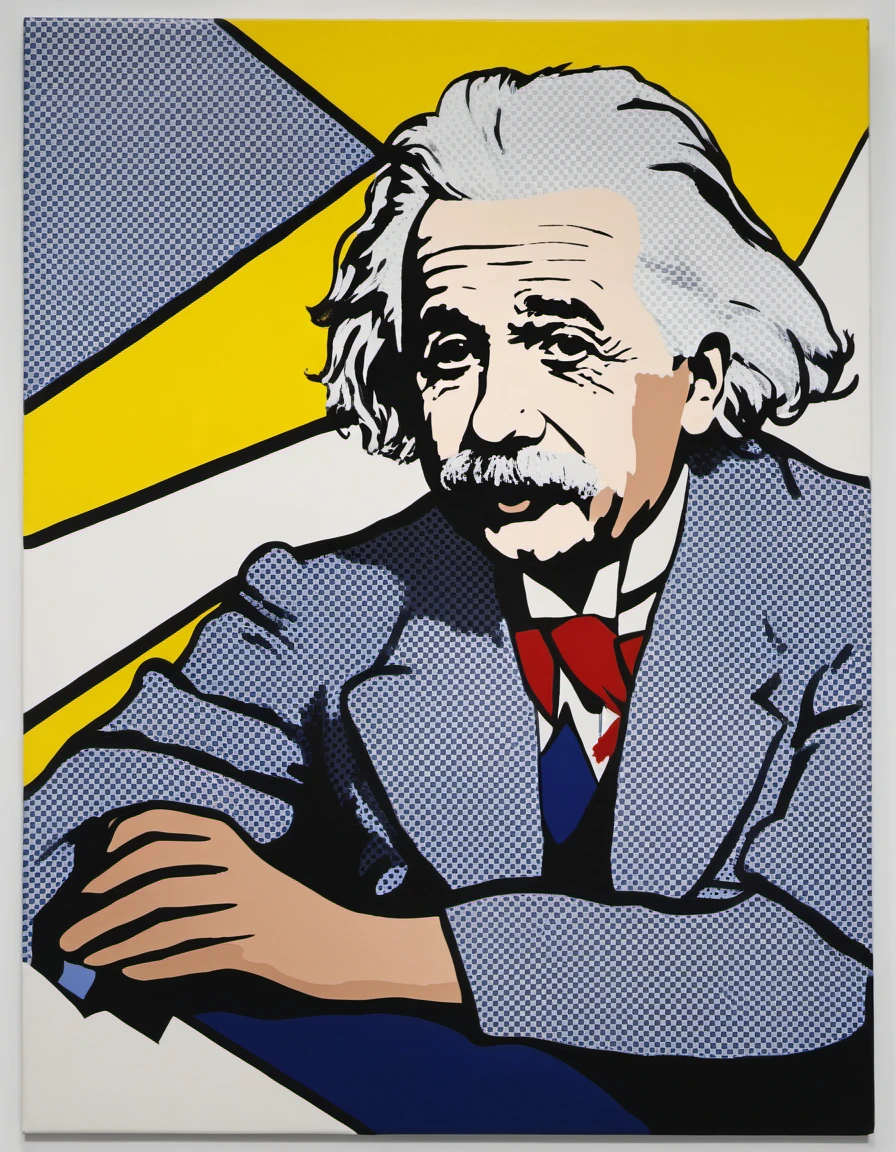 an painting of albert-einstein in the style of roy-lichtenstein