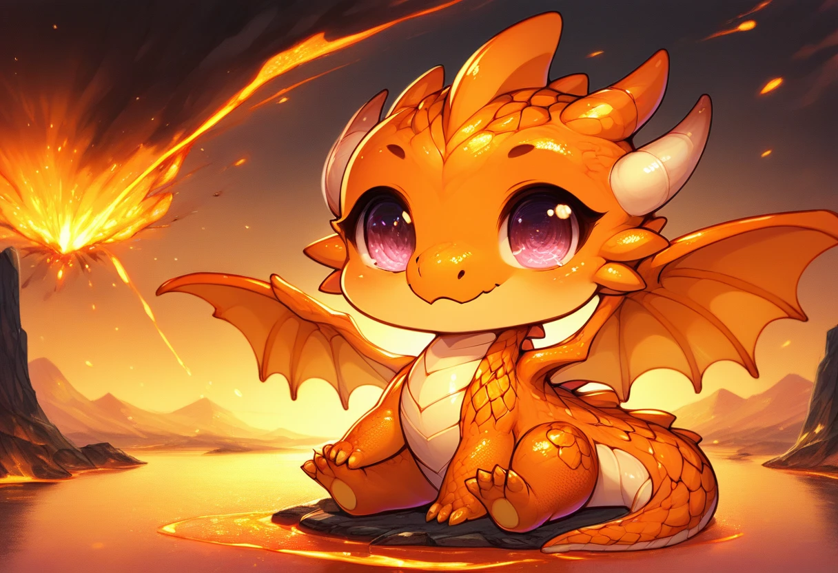 score_9, score_8_up, score_7_up, source_anime BREAK
volcano, lava, smoke, dark sky
cheeb_drg, chibi, (orange scales:1.7), orange underbelly, dragon, flying, happy, pink eyes, looking at viewer, wings, sitting, facing viewer
beautiful background, detailed scenery
<lora:ClearHand-V2:1>
<lora:add-detail-xl:1>
<lora:PE_AnimeBG:1> <lora:Chibi_Dragon:1>