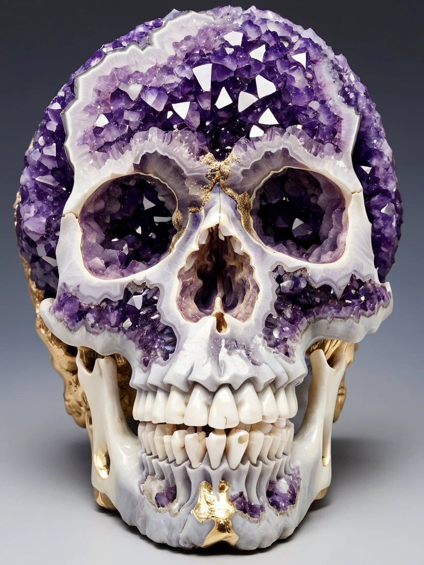 <lora:geodeXL:0.8> skull made of geode, still life,