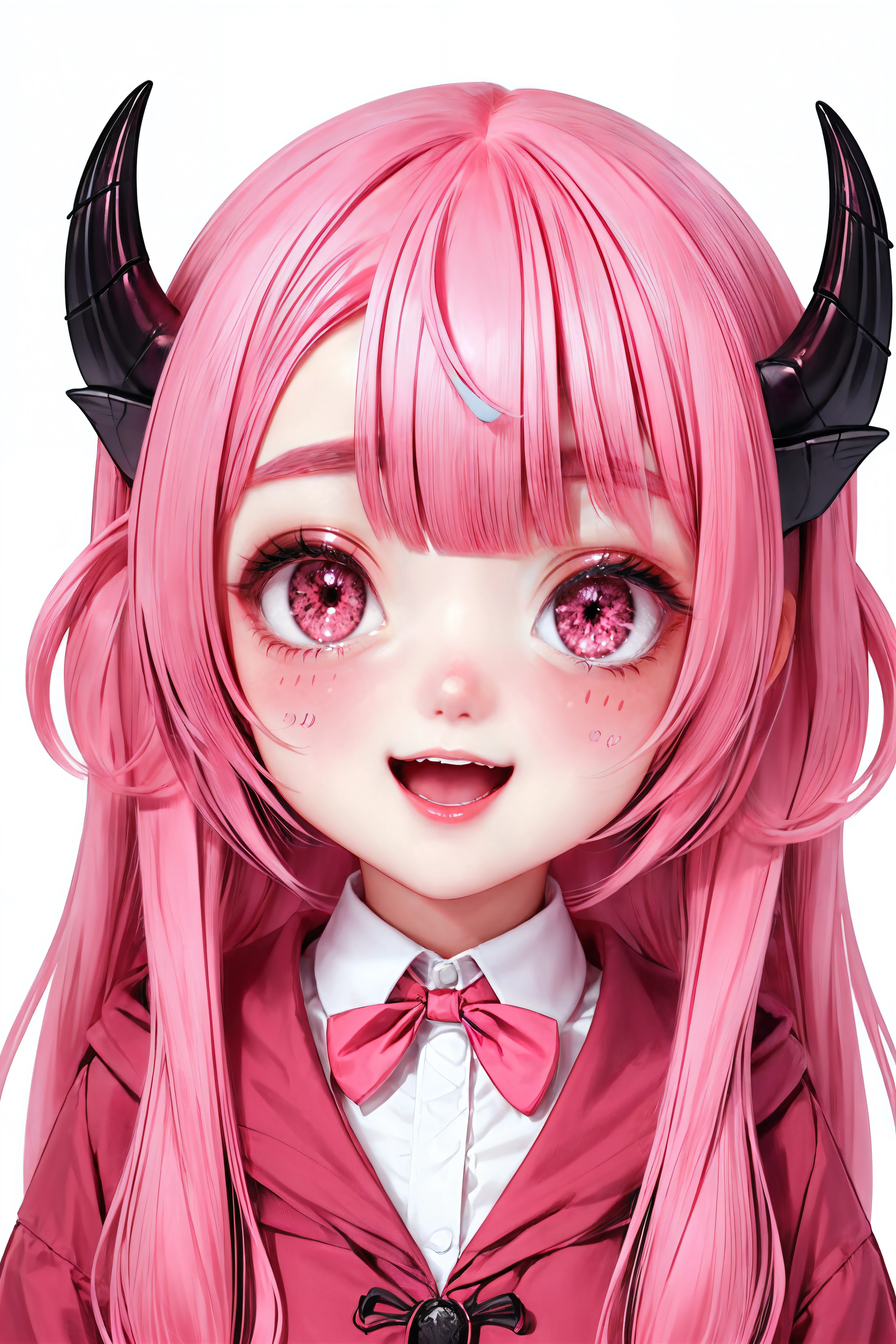 loraeyes, 1girl, blush, closed mouth, demon girl, long hair, looking at viewer, open mouth, pink hair, smile, solo, virtual youtuber,  <lora:Vtuber:0.6>, <lora:Loraeyes_V1:0.7>,