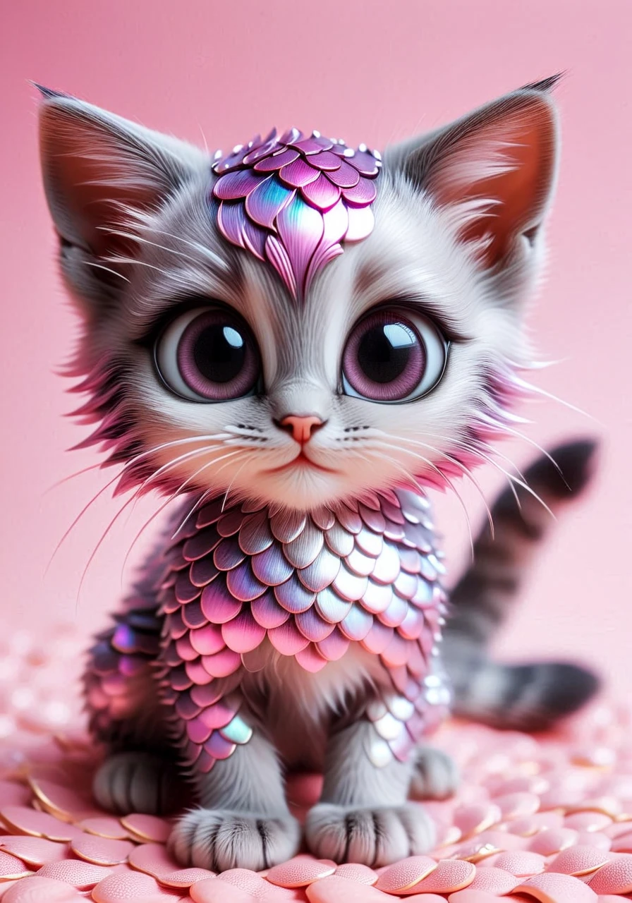 a small kitten, pink scales,  scaleboundsdxl, <lora:scaleboundsdxl:1>, best quality, masterpiece, intricate, big eyes, adorable