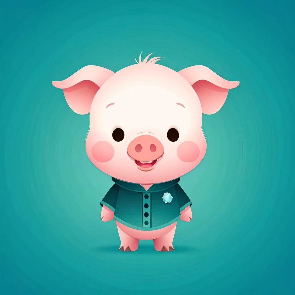 cartoon portrait of Pig, in (jmawx:1.2) style, cute chibi, full character, smile, detailed facial features, Aquamarine color gradient background <lora:Jerrod_Maruyama_XL_V11.1:0.85>