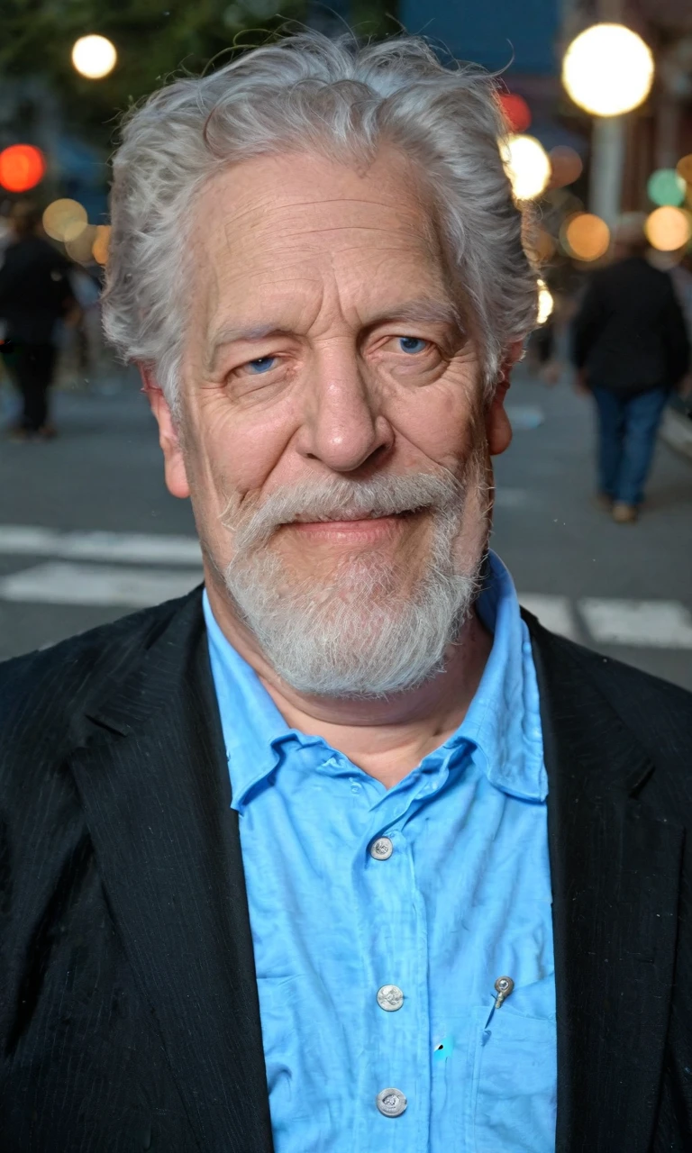 real life photo,rating_safe,score_9, score_8_up, score_7_up,portrait,clanb,grey hair,beard,solo,1boy,old man,male,black suit,baby-blue shirt,standing on street,bokeh<lora:EMS-427474-EMS:1.000000>