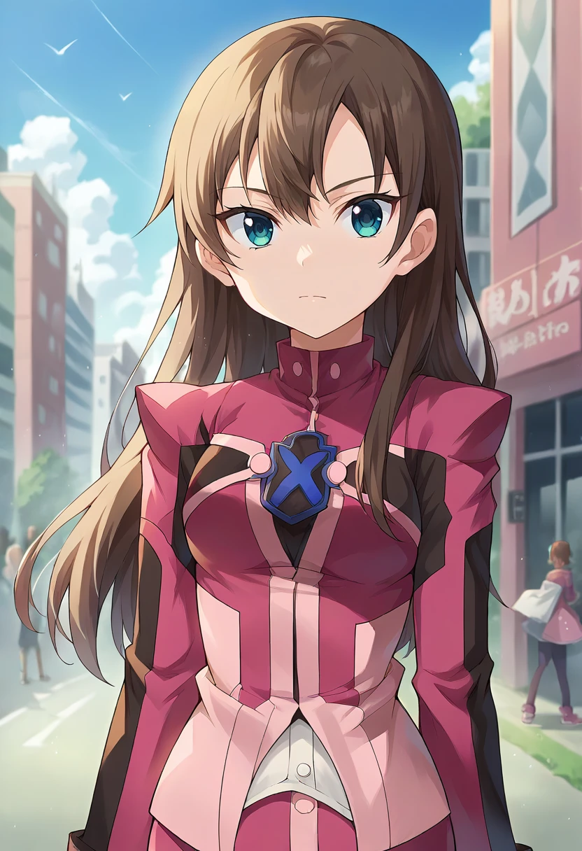 score_9, score_8_up, score_7_up, source_anime, masterpiece, 1girl, ct_h4ruka, pink jacket, pink legwear, black gloves, outdoors, city, depth of field, looking at viewer, <lora:Haruka_pony_ct:1>