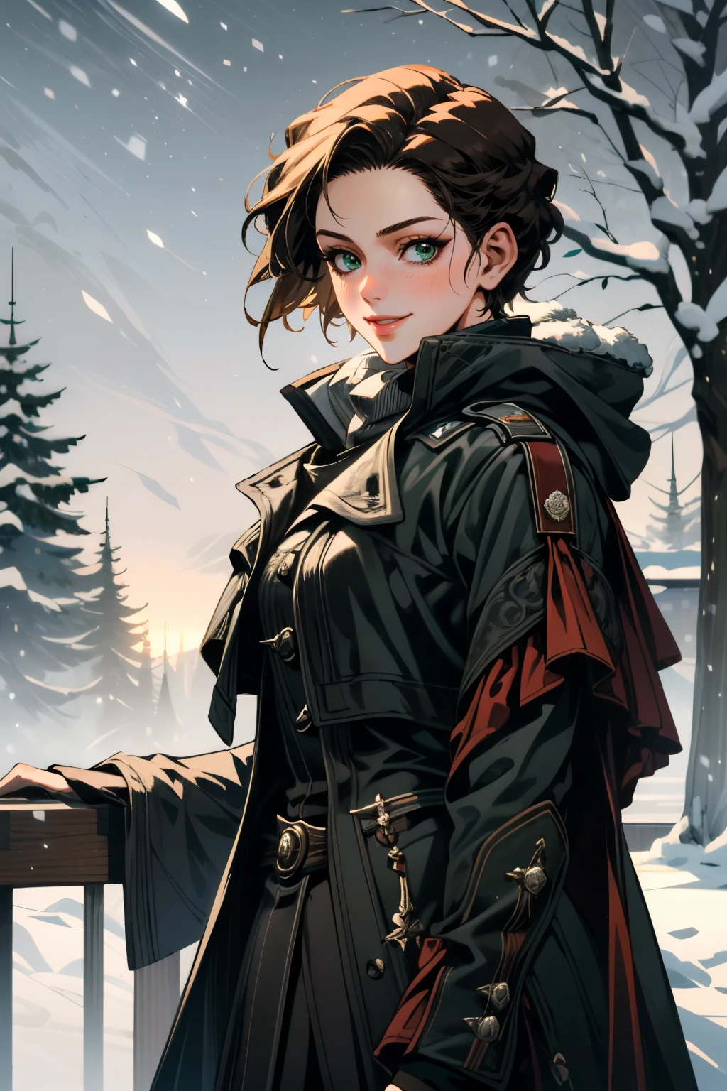 ((ultra detailed, masterpiece, absurdres))
<lora:ACEvie:0.8>
ACEvie, 1girl, short hair, brown hair, green eyes, looking at viewer, in a winter wonderland, cowboy shot, winter clothing, smile