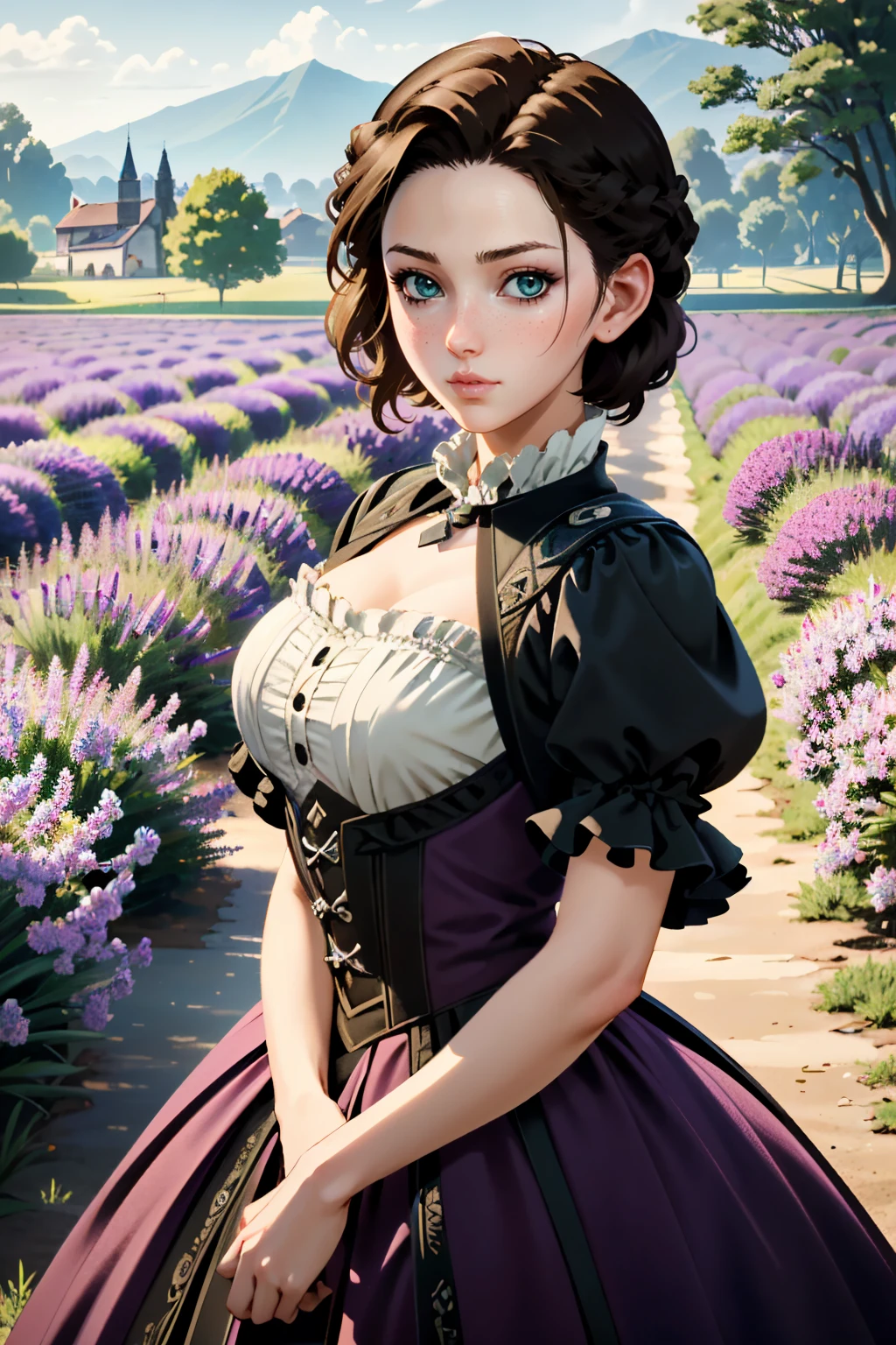 ((ultra detailed, masterpiece, absurdres))
<lora:ACEvie:0.8>
ACEvie, 1girl, short hair, brown hair, green eyes, looking at viewer, lavender field, midday, bright and vibrant with a sea of purple blooms