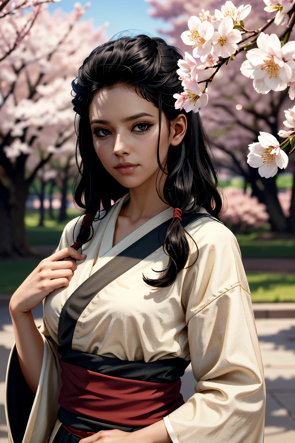 ((ultra detailed, masterpiece, absurdres))
<lora:ACAya:0.7>
ACAya, 1girl, black hair, brown eyes, dark skin, looking at viewer, in a traditional kimono, surrounded by cherry blossoms