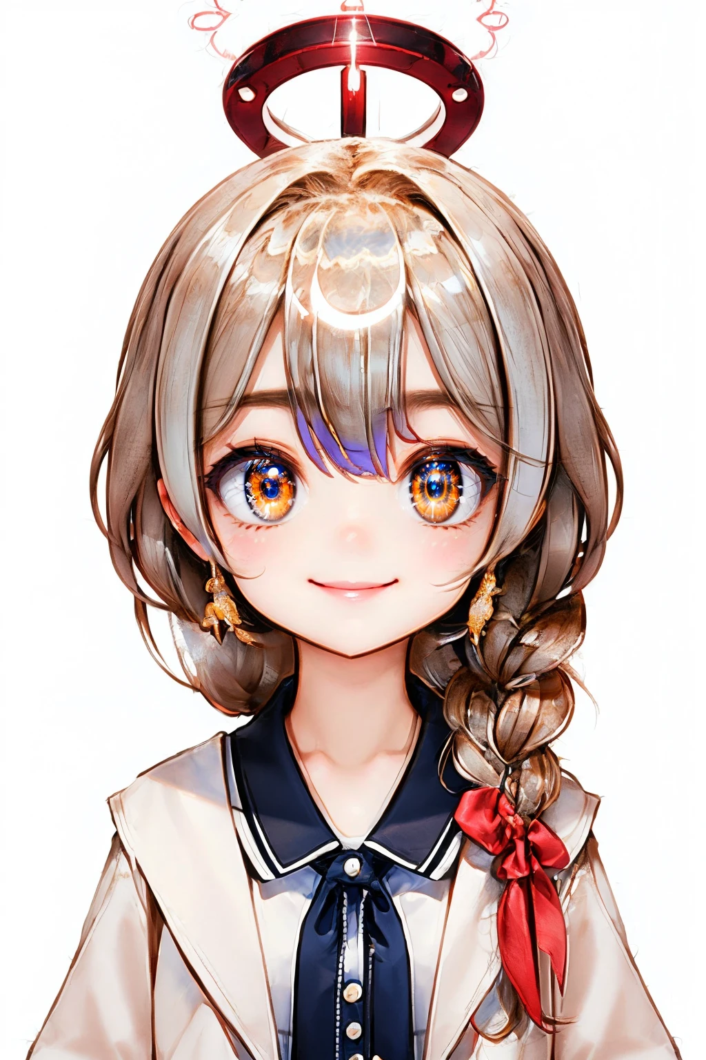 1girl, ahoge, braid, halo, long hair, smile, solo, virtual youtuber, vtuber