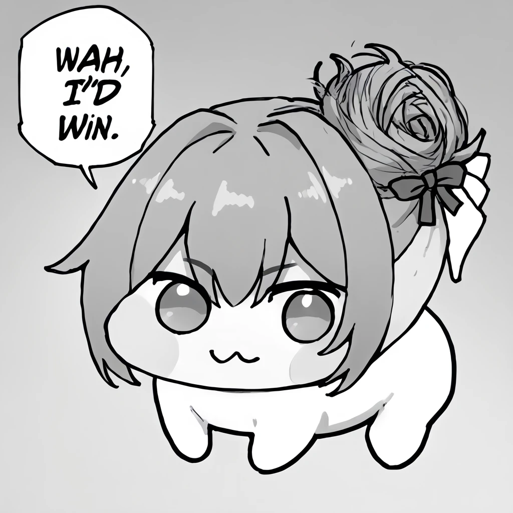 score_9, score_8_up, score_7_up, source_anime, monochrome, greyscale, portrait, nahidwin, speech bubble, english text, solo, doro, creature, :3, chibi, hair bow, no humans, white skin, four legs, solid circle eyes, no pupils <lora:meme_nahidwin_ponyXL:1> <lora:Doro_X_PDXL_V1:1>