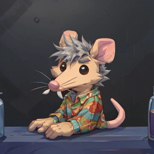 closeup, ratamx, anthropomorphic rat, cute, sitting at table