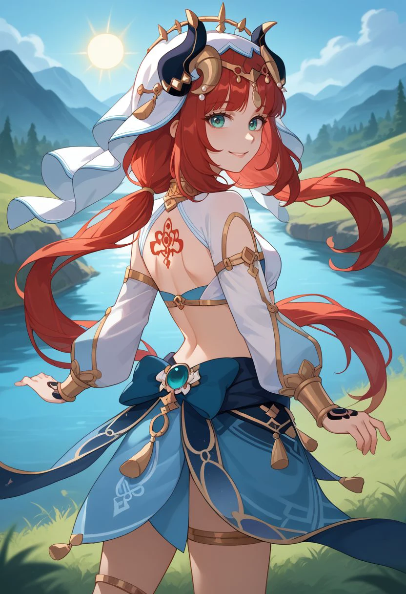 anime girl with red hair sitting on a wooden platform looking out over a mountain range, red waist-long hair, 4 k manga wallpaper, anime girl with long hair, rias gremory, flowing hair and long robes, with red hair, clean detailed anime art, anime art wallpaper 8 k, anime art wallpaper 4 k, anime art wallpaper 4k, hairband, light, green eyes, hair ornament, hairband,