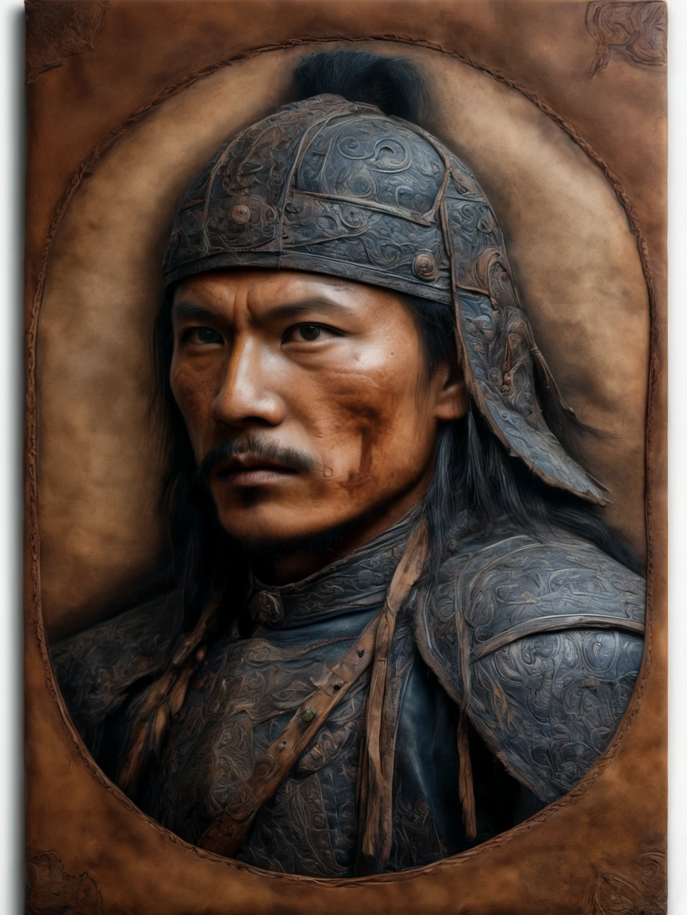 photo, highly detailed, 

Made of leather. A mongol warrior, 

<lora:MadeOfLeather01_CE_SDXL:1> LthrCE