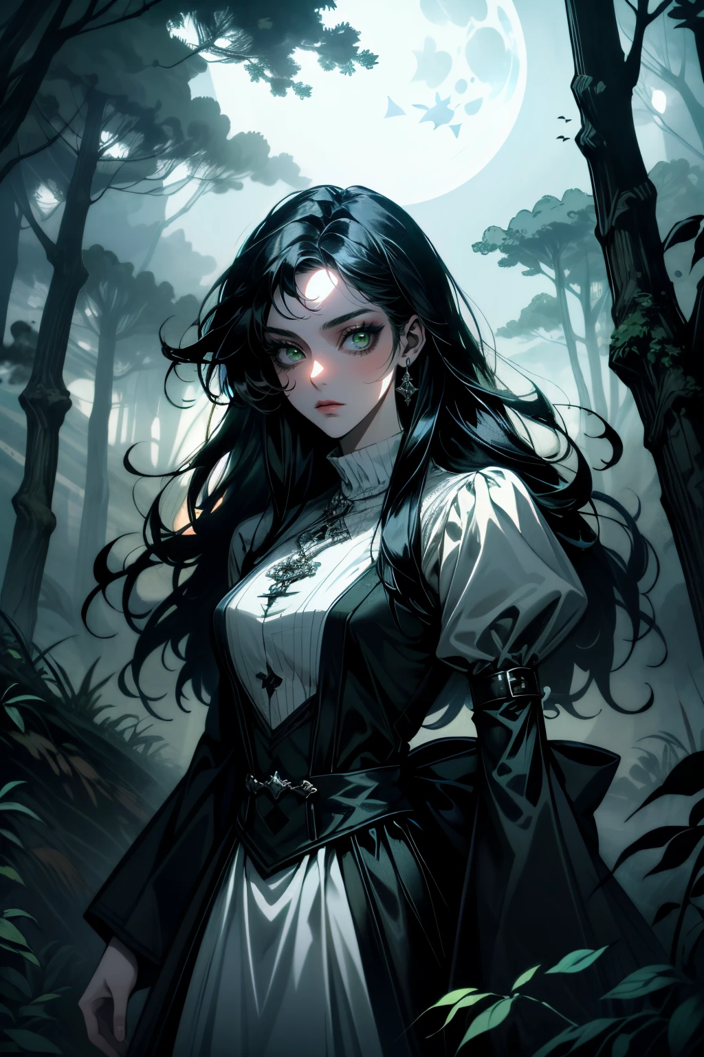 ((ultra detailed, masterpiece, absurdres))
<lora:AliceMadness:0.8>
AliceMadness, 1girl, long hair, black hair, green eyes, looking at viewer, amidst a dense fog in a mysterious forest, illuminated by a soft, otherworldly moonlight