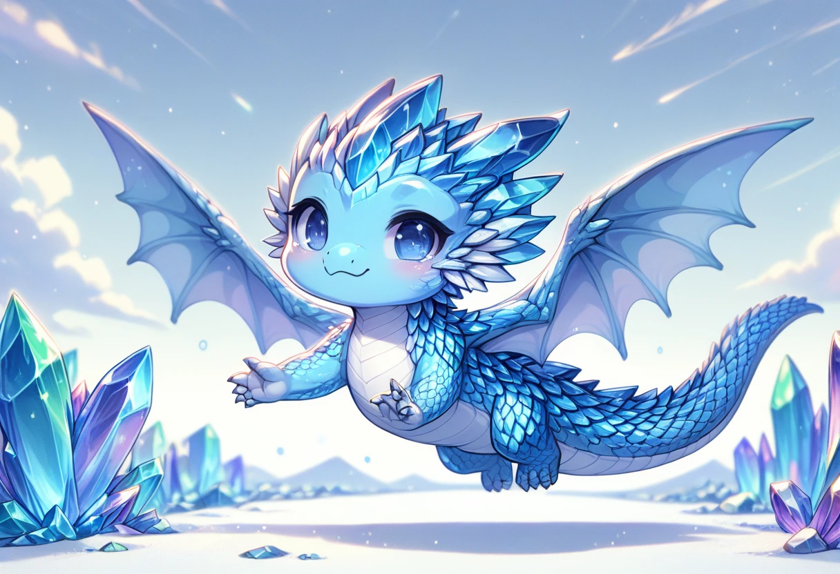 score_9, score_8_up, score_7_up, source_anime BREAK
winter, ice, snow
cheeb_drg, chibi, (crystal scales:1.7), blue underbelly, dragon, flying, happy, blue eyes, flying, looking at viewer, wings, facing viewer
beautiful background, detailed scenery
<lora:ClearHand-V2:1>
<lora:add-detail-xl:1>
<lora:PE_AnimeBG:1> <lora:Chibi_Dragon:1>