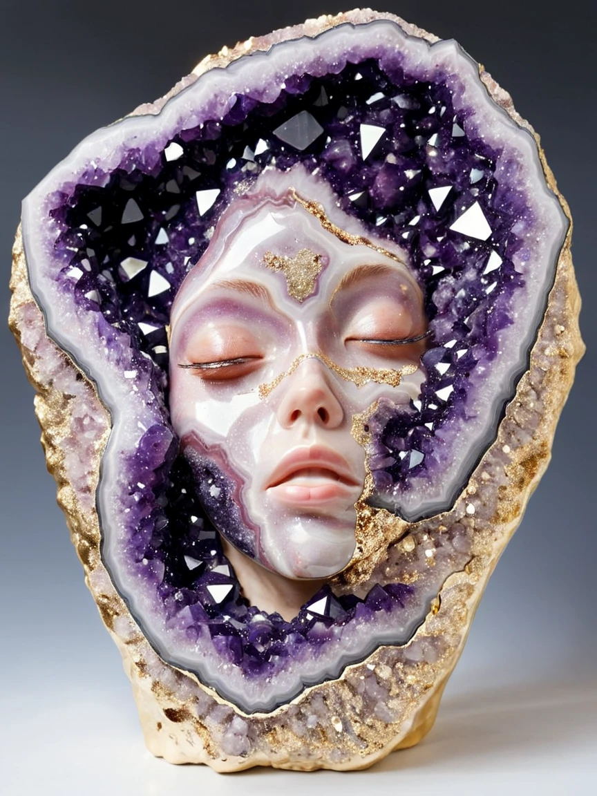 <lora:geodeXL:1> woman made of geode, still life,