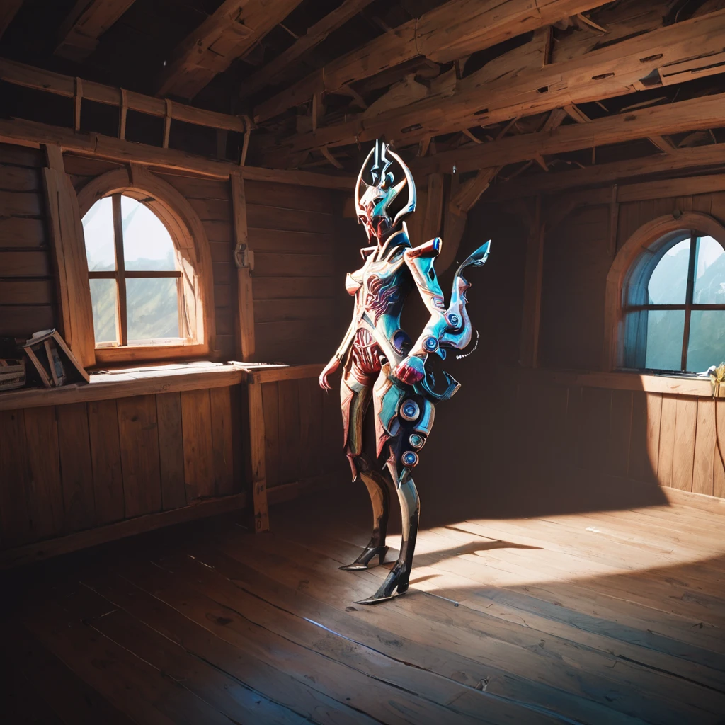 score_8_up. score_7_up, score_9, BREAK <lora:PhotorealponyXLV5:0.75>, photorealistic, 1girl, breasts, <lora:Octavia_Mandachoralyst_skin_-_Warframe_PONY:1>,  octman, interior, wooden cabin