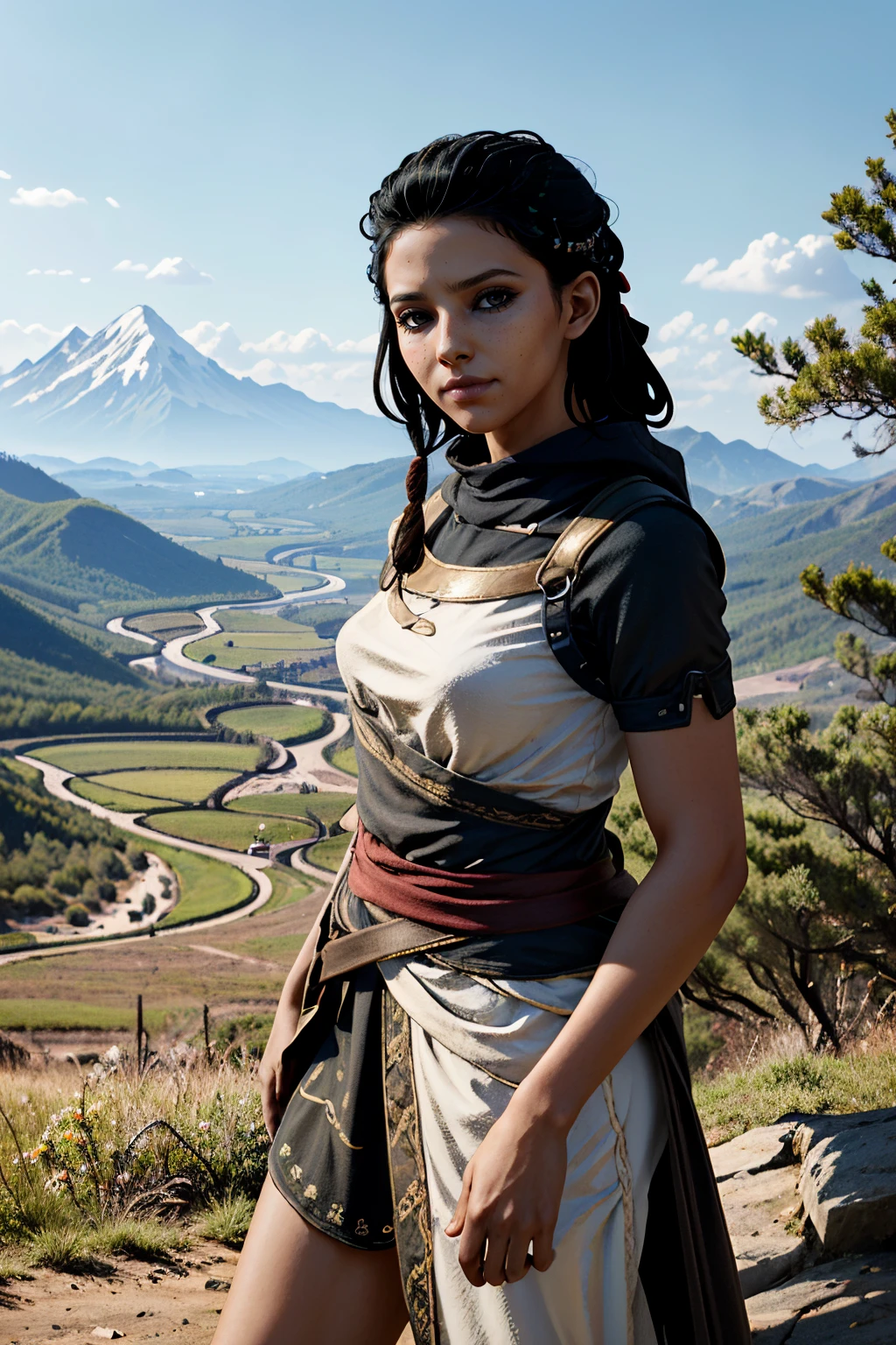 ((ultra detailed, masterpiece, absurdres))
<lora:ACAya-000008:0.8>
ACAya, 1girl, black hair, brown eyes, dark skin, looking at viewer, mountain trail, midday, clear and crisp light illuminating the landscape