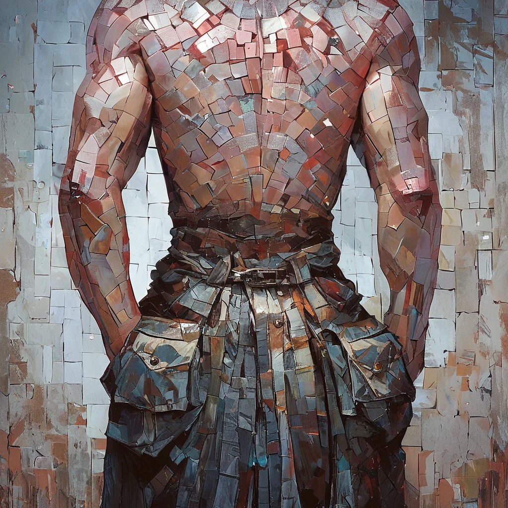 score_9, score_8_up, score_7_up snug lower body clothing, robotic fabric, textured, regular fit, Empire Waist, back pockets, no humans, ArsMJStyle, Mosaic art <lora:ArsMJStylePony_-_Mosaic:1>