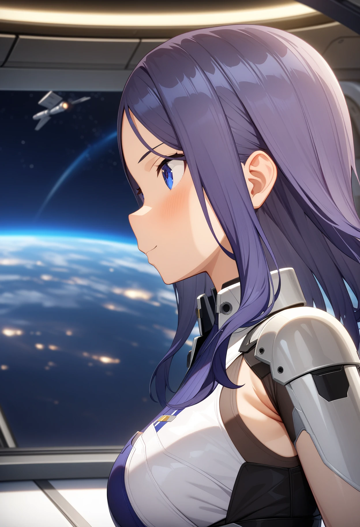 masterpiece,best quality,very aesthetic,absurdres,intricate details,1girl,<lora:kanade_v2:1>,kanade,talaria,<lora:Fixhands_anime_bdsqlsz_V1:1>,rim light,metallic luster,light_blush,Space Station,starry_sky,flying,profile,, masterpiece,best quality, very aesthetic, absurdres, ultra detailed, high resolution, 4k, extremely detailed CG,