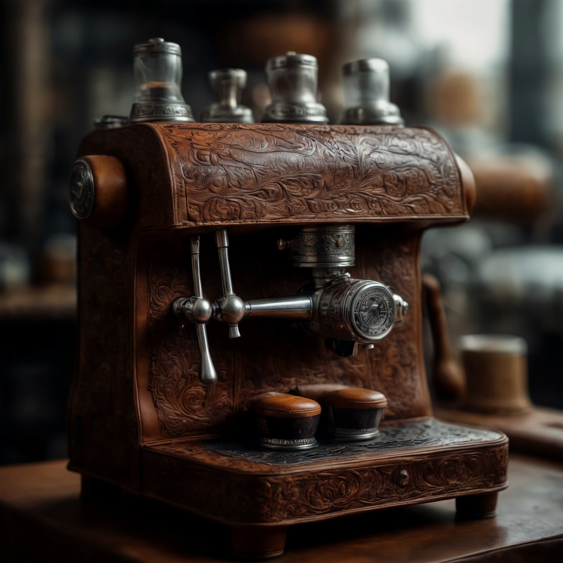 photo, highly detailed, 

A leather Espresso machine. 

<lora:MadeOfLeather01_CE_SDXL:0.8> LthrCE