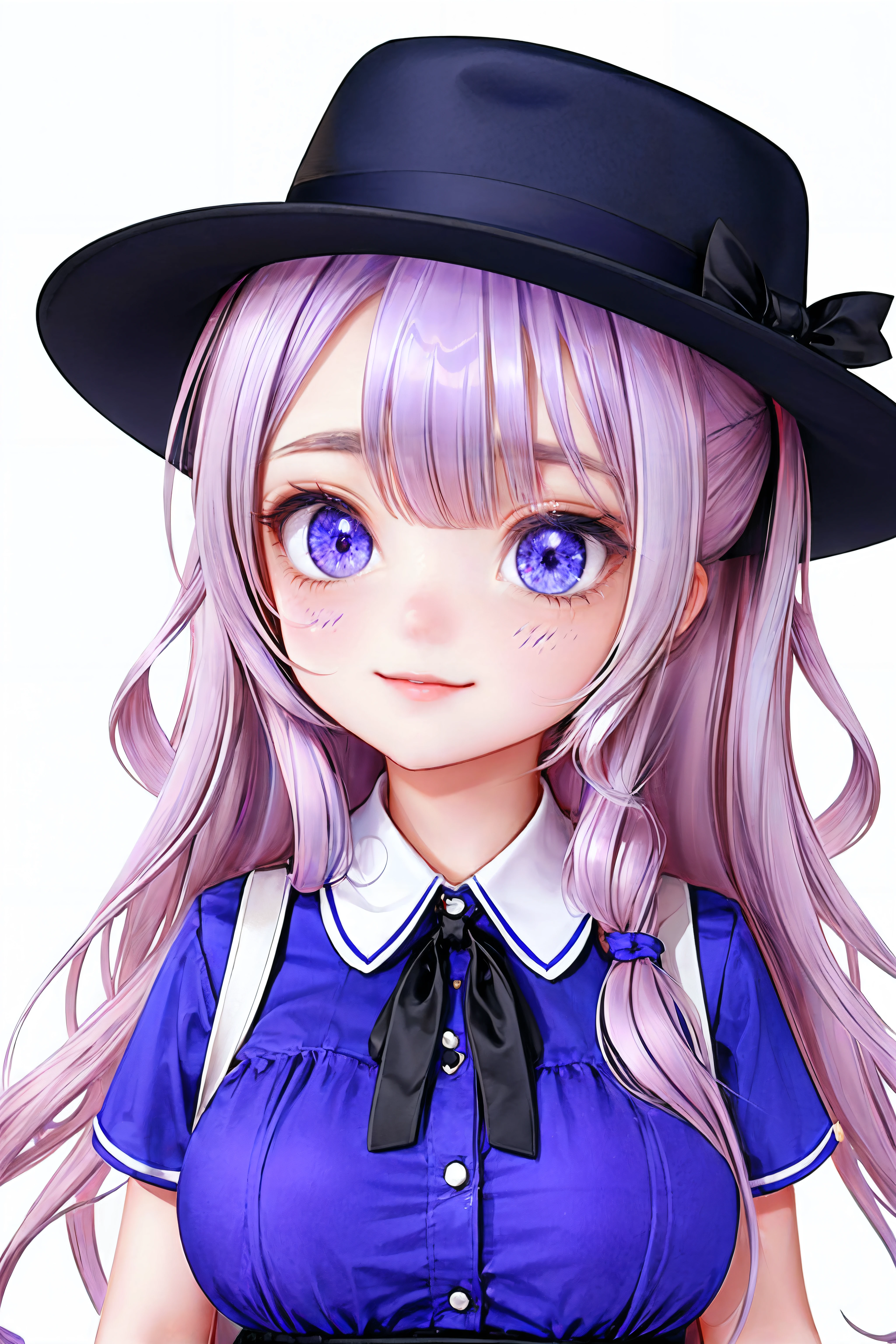 loraeyes, 1girl, blue eyes, breasts, brown eyes, hat, long hair, two side up, purple eyes, solo, virtual youtuber, vtuber, <lora:Vtuber:0.7>, <lora:Loraeyes_V1:0.7>,