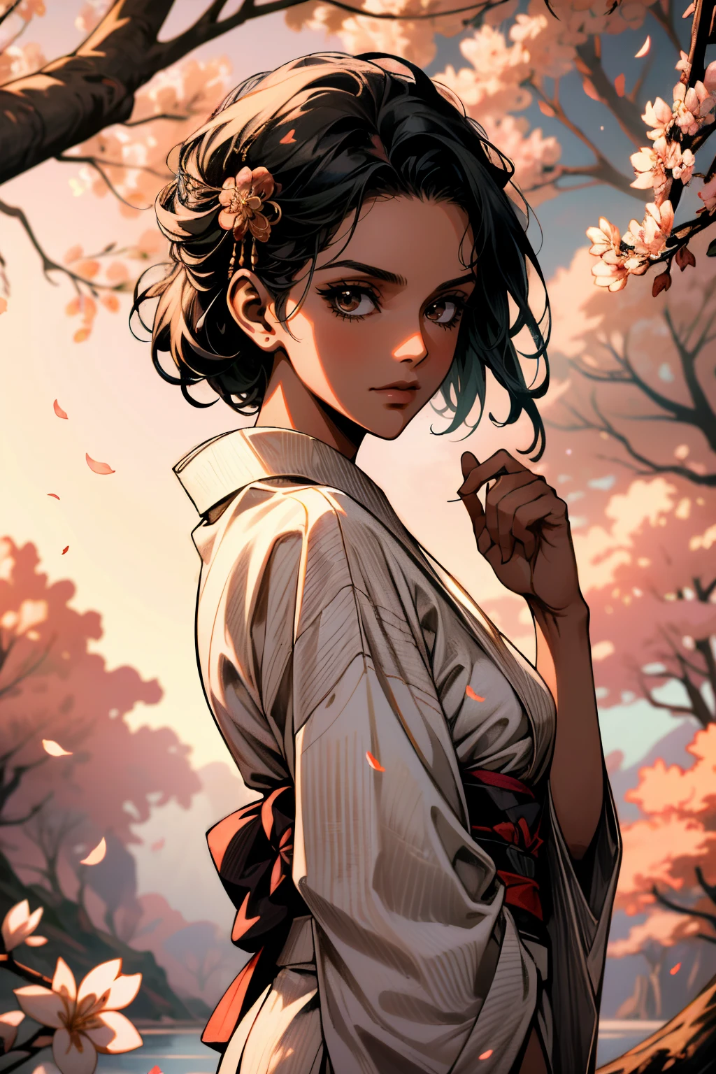 ((ultra detailed, masterpiece, absurdres))
<lora:ACAya:0.7>
ACAya, 1girl, black hair, brown eyes, dark skin, looking at viewer, yukata, japan, cherry blossoms, hair ornament