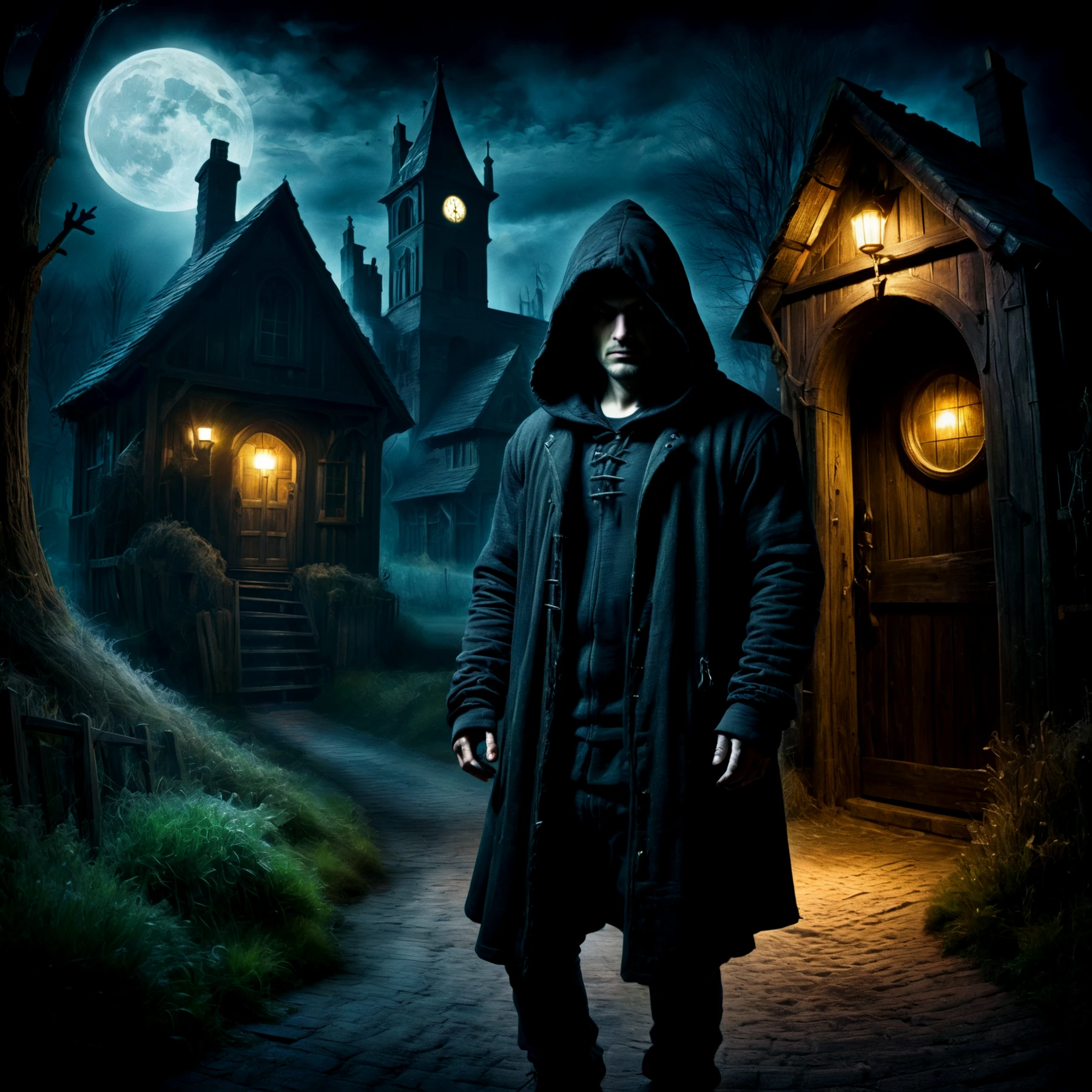 Rustic. A  hooded man in the dark of night.

<lora:WhimsyLondon_CE_SDXL:0.6> WhimLonCE