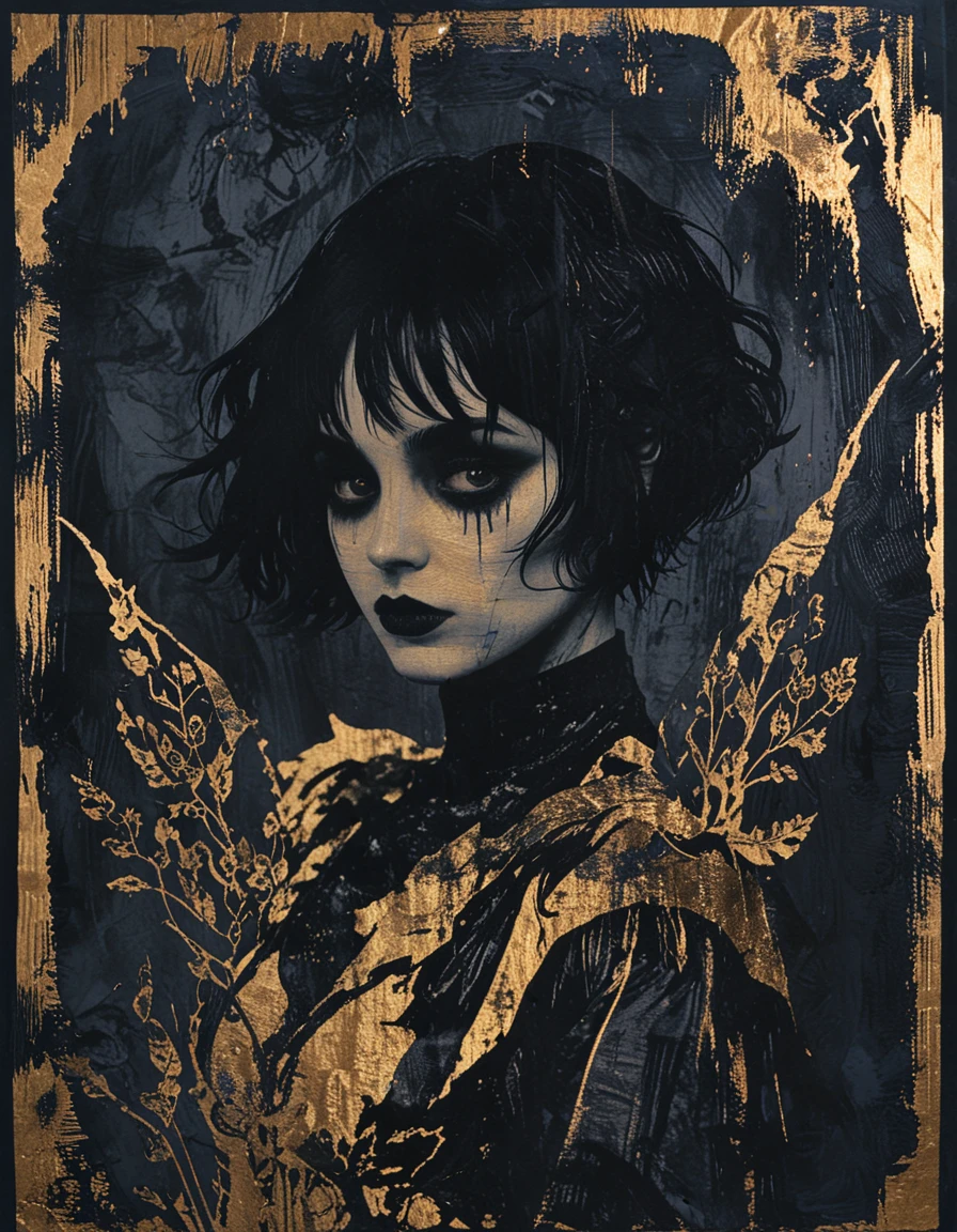 lydia deetz with gold foil <lora:novuschroma27 style:1> novuschroma27