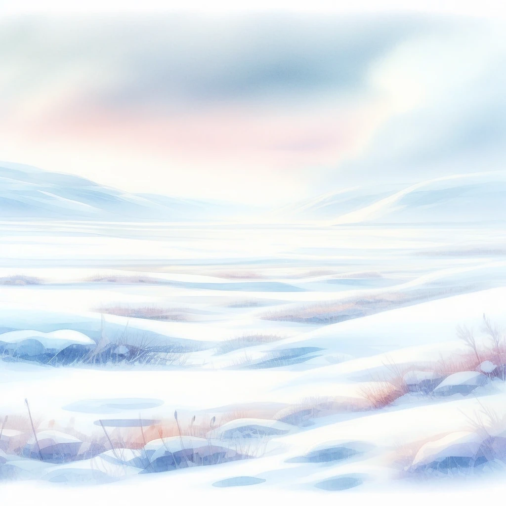 SoftWaterColor, landscape, a snowy tundra landscape