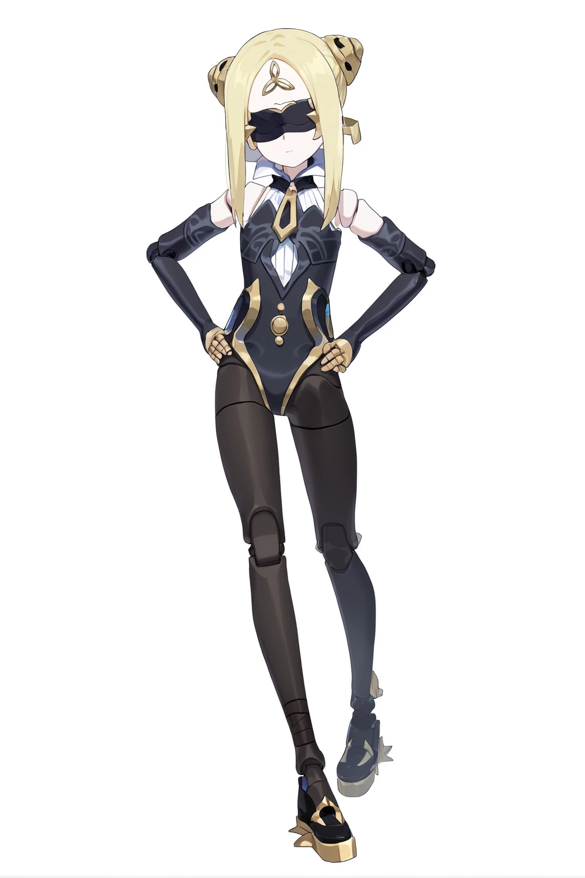 (masterpiece, best quality )detailed, 1Character ,  pastel washed out colors , cell shade , soft, muted shades ,gentle colors , blue archive art style

A fitted, navy blue, long-sleeved bodysuit with a silver chest emblem resembling a stylized crescent moon, The bodysuit features white stripes running along the sides, form-fitting, white pants with navy blue knee pads, The pants have silver accents and a subtle crescent moon emblem stitched into the fabric, knee-high, navy blue boots with silver crescent moon buckles on the sides, outfit is adorned with a navy blue choker featuring a silver crescent moon pendant, white gloves with navy blue cuffs and silver accents, 

((Beautiful man:1)) , ((Dark skin:1.5)) , ((long hair)) , ((light brown hair)) , ((male:1.4)) , full lips , light blue eyes ,((has tiger ears:1)) ,big hair , voluminous hair , ((Skinny build)) ,effeminate , full long eyelashes , Bishounen, possess delicate and androgynous features, ((crop top:1))age 33