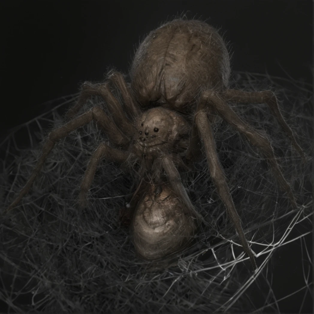 (Spider), Spider web, Spider webs, Spider silk, Spider hatchlings, Spider cocoon, person in a cocoon, (Eight legs, four on each side), full body, day, natural Light, (creature, monster), (UHD, 8K, ultra detailed, looking at the camera, highly detailed, best quality, high detail, amazing detail, masterful, work of a master, highly detailed background, shallow depth of field, photorealistic, RAW image, 8k high resolution), greyscale, monochrome, ((realistic)), sss, ((novuschroma38 style)), ultra detailed greyscale,
