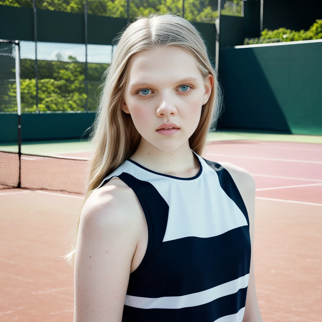 Berlin,  <lora:HollyRoseEmery:1>22 year old Holly Rose Emery, decently dressed, posing for a photo on the tennis court , 4k,raw,  fashion, masterpiece