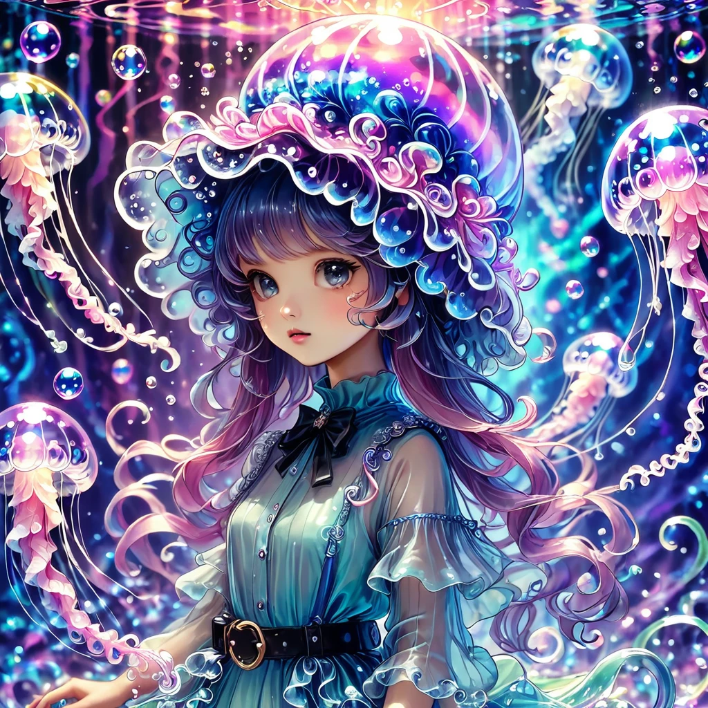 masterpiece,
jellyfishstyle, 1girl, solo, bubble hat,
 <lora:jellyfish-xl:0.8>