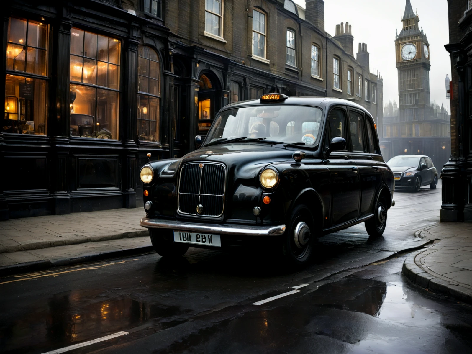 A black London cab on the street.

Atmospheric.

<lora:WhimsyLondon2_CE_SDXL:0.85> WhimLonCE