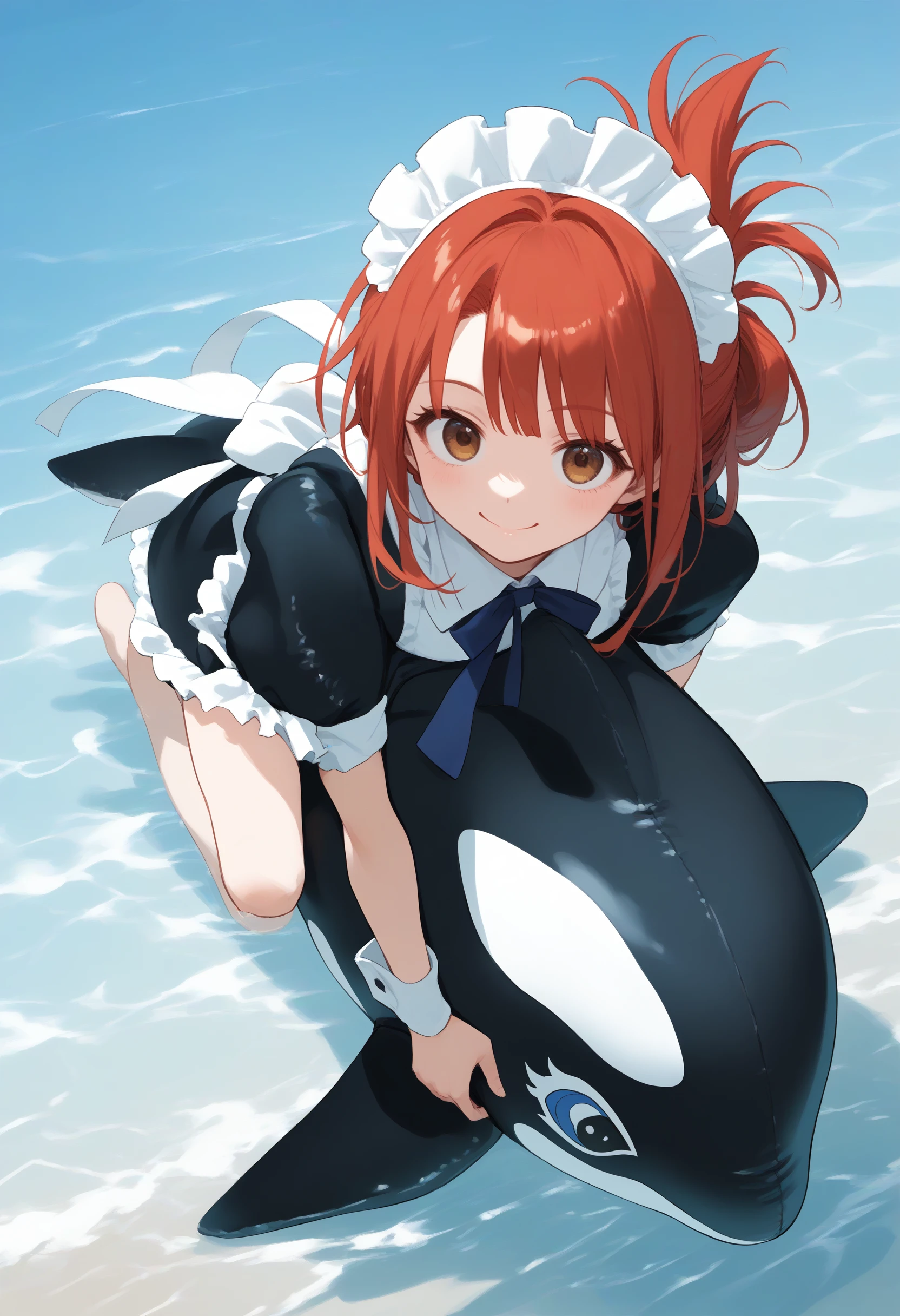 score_9, score_8_up, score_7_up, source_anime,<lora:inflatableorca_Pony_v1:0.8>
1girl,solo,medium breasts, maid headdress, maid,
inflatable orca, inflatable toy, water, outdoors, day, riding, wet, ocean,wet hair,
from above, full body, looking up, red hair, brown eyes,crazy smile,closed mouth, folded ponytail hair,,