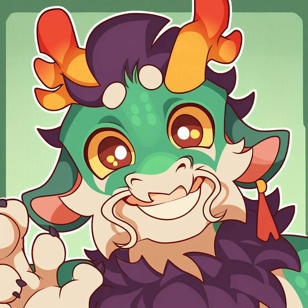 high quality, hires, male, solo, anthro, furry, eastern dragon, horns, happy, smile, looking at viewer