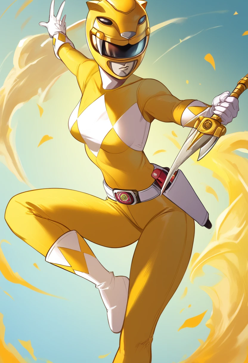 (score_9:0.9),score_8_up,score_7_up,rating_safe,anime style,(zPDXL),<lora:Yellow power rangerponyXL v1:0.83>,yellow bodysuit,yellow power ranger,yellow motorcycle helmet,1girl,weapon,kunai,medium breasts,white gloves,solo,reverse grip,holding kunai,