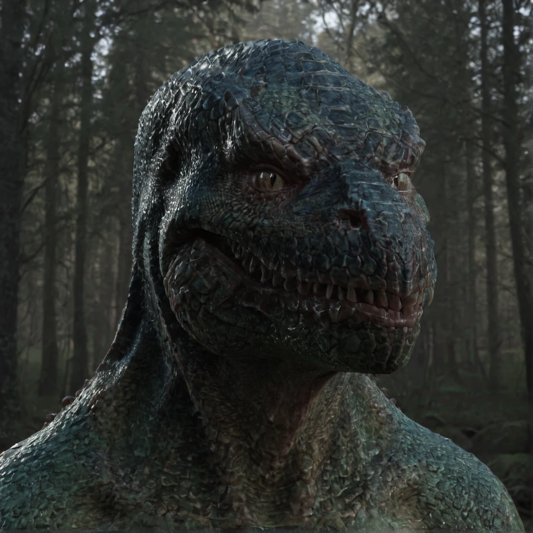 (Lizardman), reptile, lizard, a head cut off, day, natural Light, (creature, monster), (UHD, 8K, ultra detailed, looking at the camera, moody forest, highly detailed, best quality, high detail, amazing detail, masterful, work of a master, highly detailed background, shallow depth of field, photorealistic, RAW image, 8k high resolution, ray tracing, realistic, volumetric lighting), ((realistic)), realistic skin, sss,
