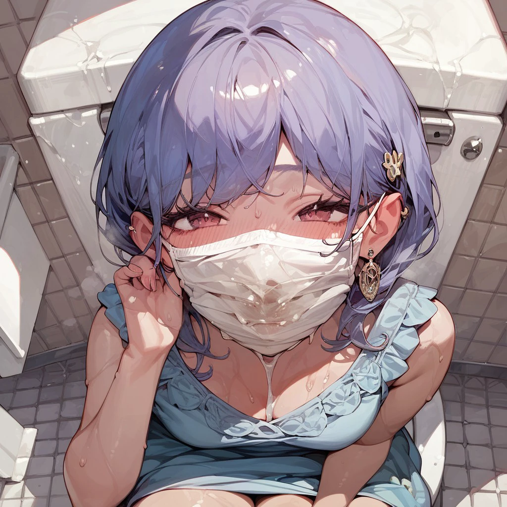 score_9, score_8_up, score_7_up, score_6_up,anime,anime style,cum mask, white face mask ,1girl , outside,sunny day, busy park,public toilet in background,smiling ,flustered face, summer dress, sweating, looking at viewer,