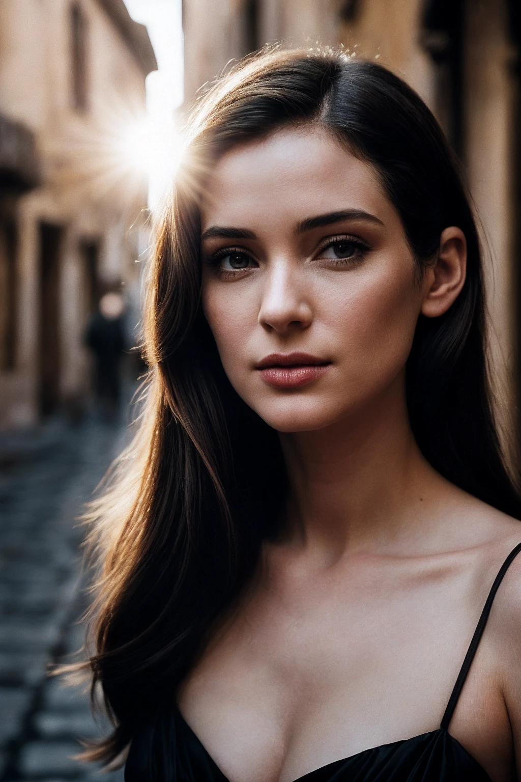 WinonaR_SoloTI_v1,
(In a form-fitting, elegant dress that accentuates her timeless beauty, with flowing hair and a captivating, melancholic gaze), (Amidst the sunlit, cobblestone streets and rustic architecture of a Sicilian town during World War II, where whispers of scandal and the harsh judgment of society surround a woman of extraordinary allure and profound loneliness:1.3), (haunting:1.3),(analog, cinematic, sepia tones, soft lighting, cinematic shot:1.3),
<lora:add_detail:0.6> epiCPhoto, PA7_Portrait-MCU,