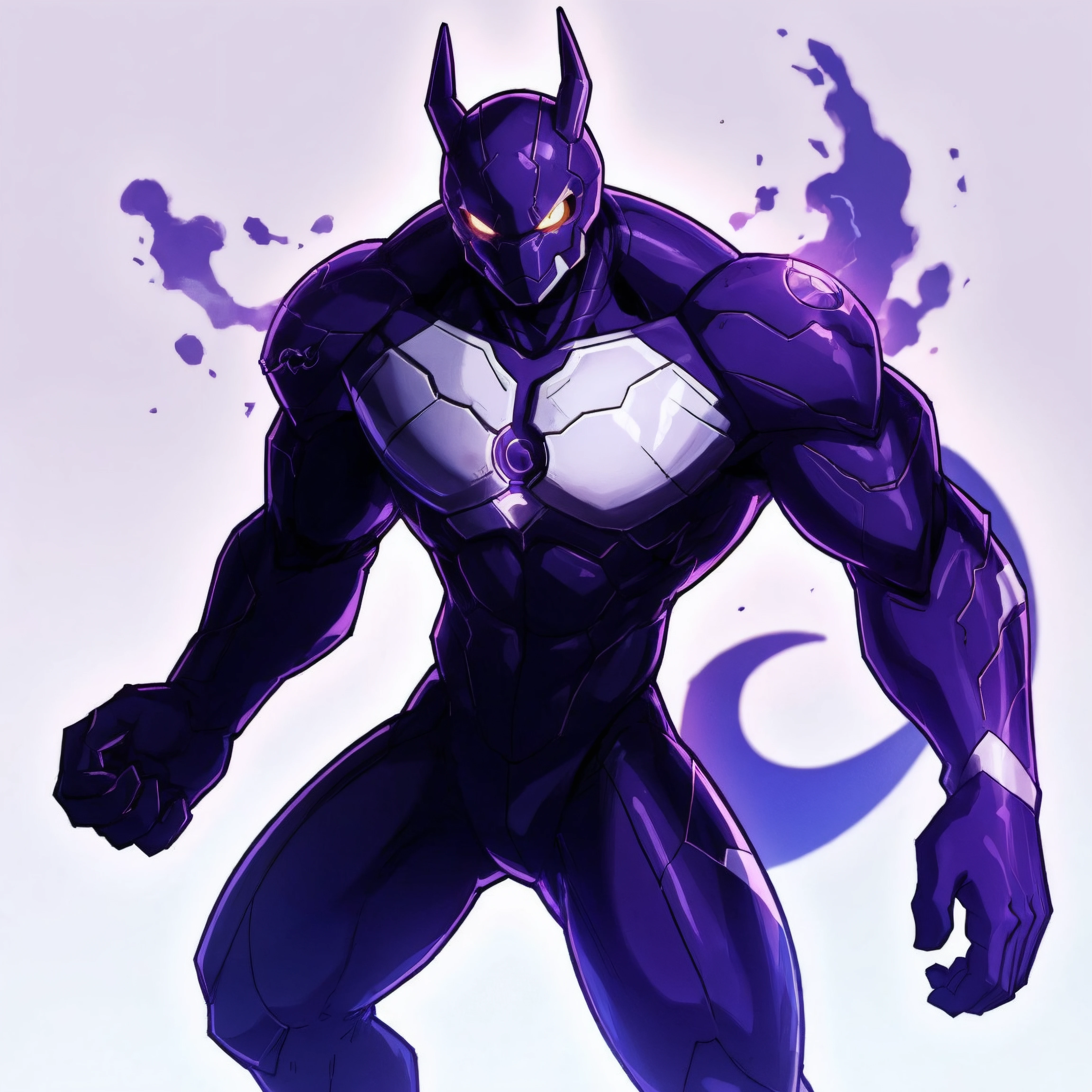 score_9, score_8_up, score_7_up, rating_explicit, source_anime, male focus, Mechanical Hero, transparent fabric, sexy pose, wet, helmet, purple, handsome man, aura, bulge, hero suit, torn clothing, anime style