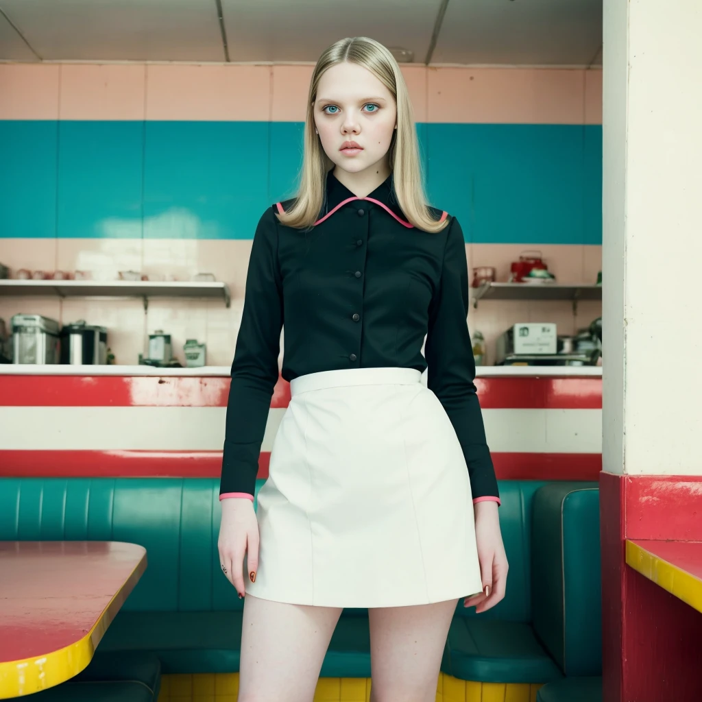 Buenos Aires,  <lora:HollyRoseEmery:1>22 year old Holly Rose Emery, decently dressed, posing for a photo as a waitress in a 60s diner , 4k,raw,  fashion, masterpiece